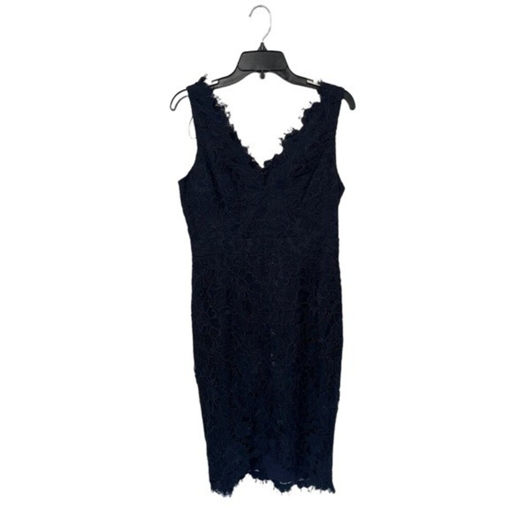 NWT ELIZA J | Navy Lace Frayed Floral Sleeveless V Neck Formal Hi-Lo Dress 8 - Picture 6 of 15